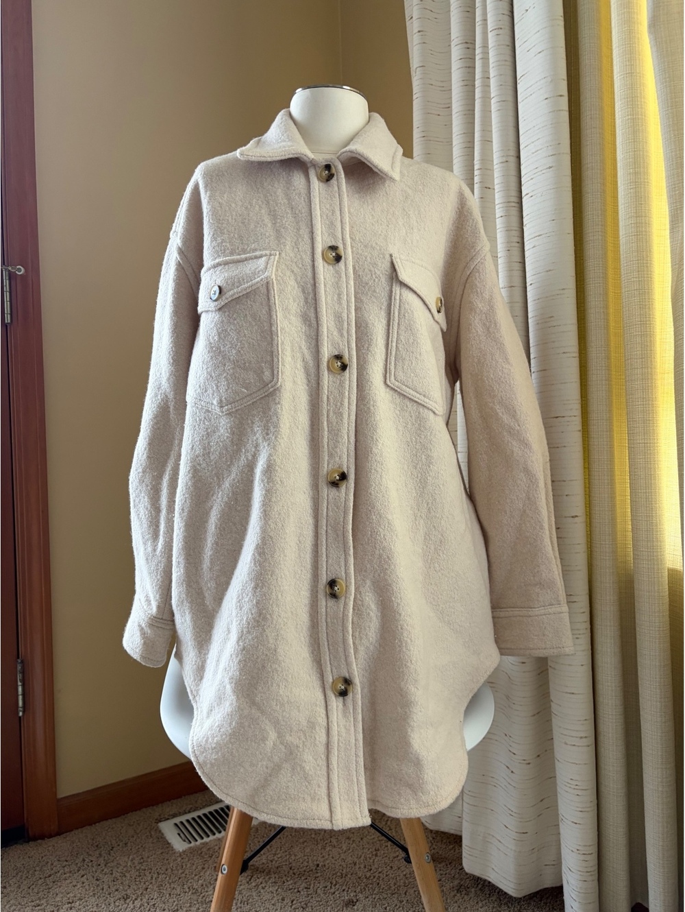 Aritzia Wilfred Free The Ganna Shirt Jacket Quilted Lined Heather Bone Wool L